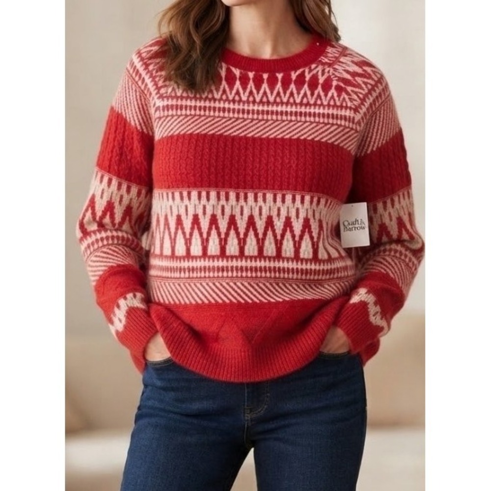 Croft & Barrow Red Fair Isle Crewneck Sweater Womens 2XL Cabincore Pullover